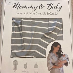 Mommy and baby Robe,Swaddle & Cap set